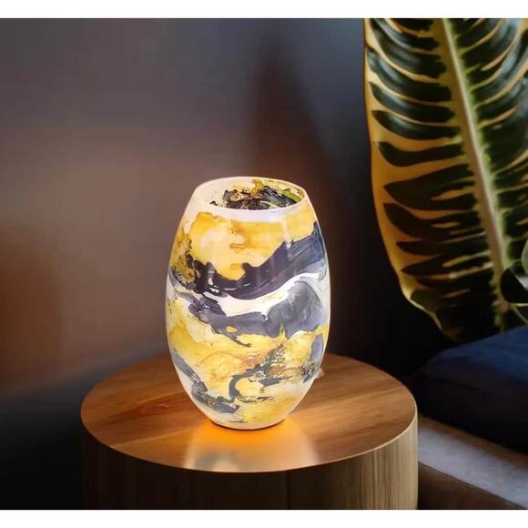 Handcrafted Multi Color Marble Painted Glass Lamp 8.5” T x 5.5” W - Picture 2 of 8